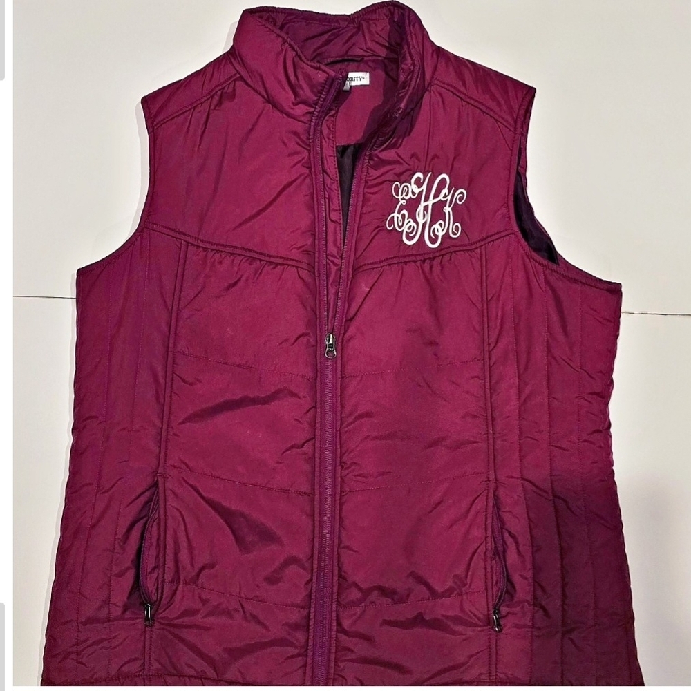 Port Authority Quilted Lightweight Puffer Vest in Merlot with White Monogrammed
